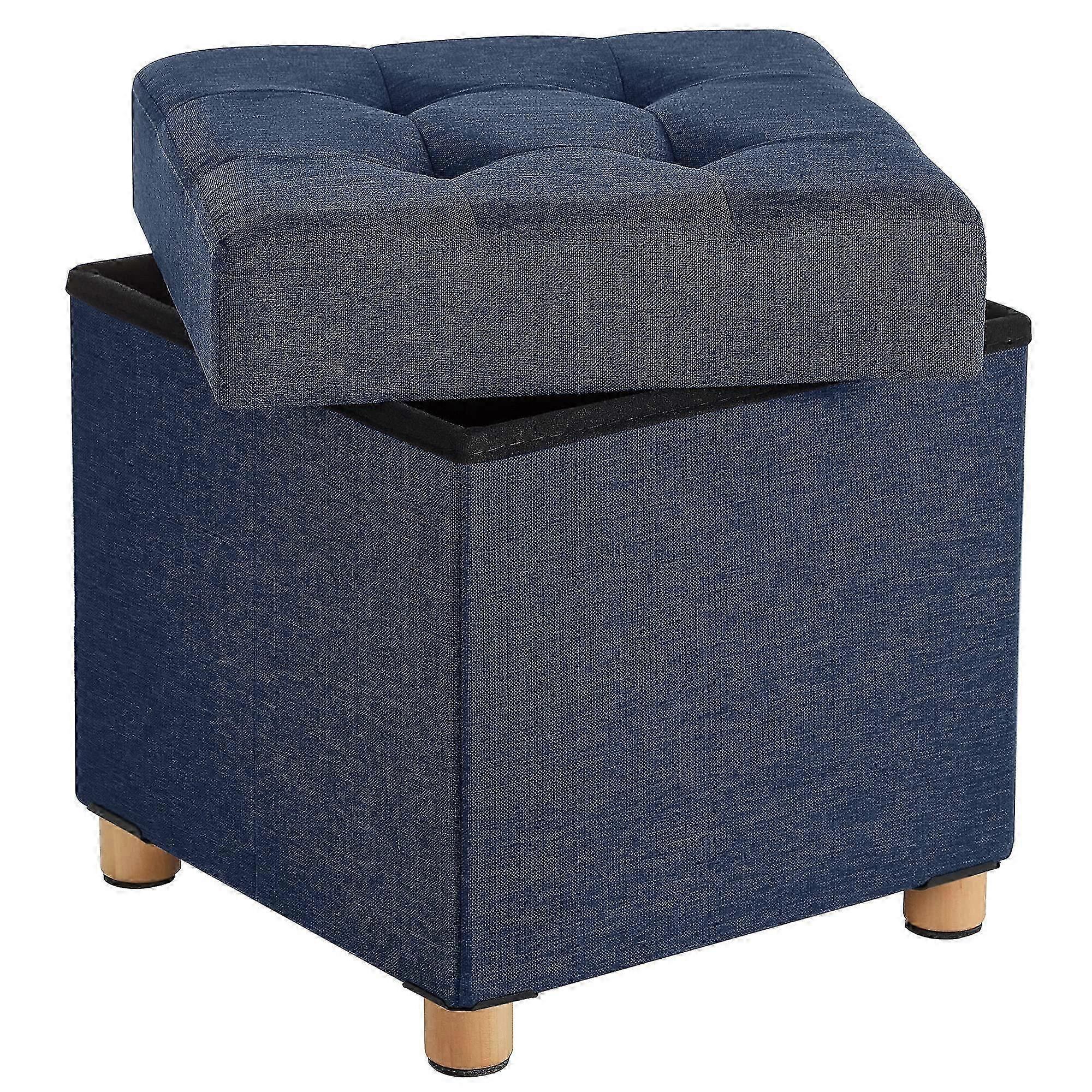 25-26 Seat chest, foldable bench, stool with storage space and lid, feet made of solid wood, space-saving, 32 liters, can hold up to 300 kg,