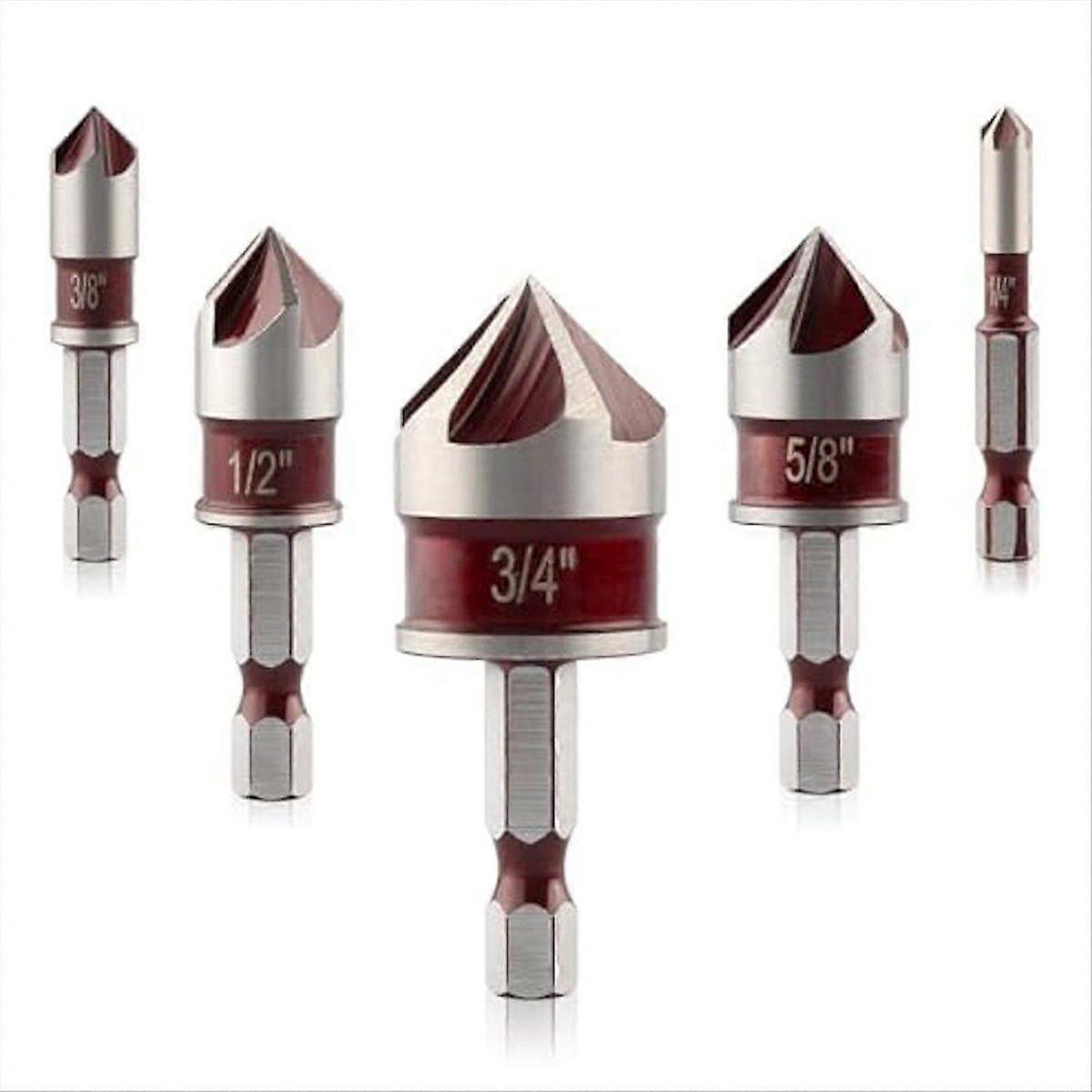 5PCS Countersink Drill Bit Set,82Degree 5 Flute HSS Countersink Bit