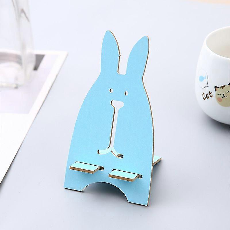 Cartoon Wooden Universal Portable Lightweight Rabbit Phone Tablet Desktop Stand Lazy (Blue)