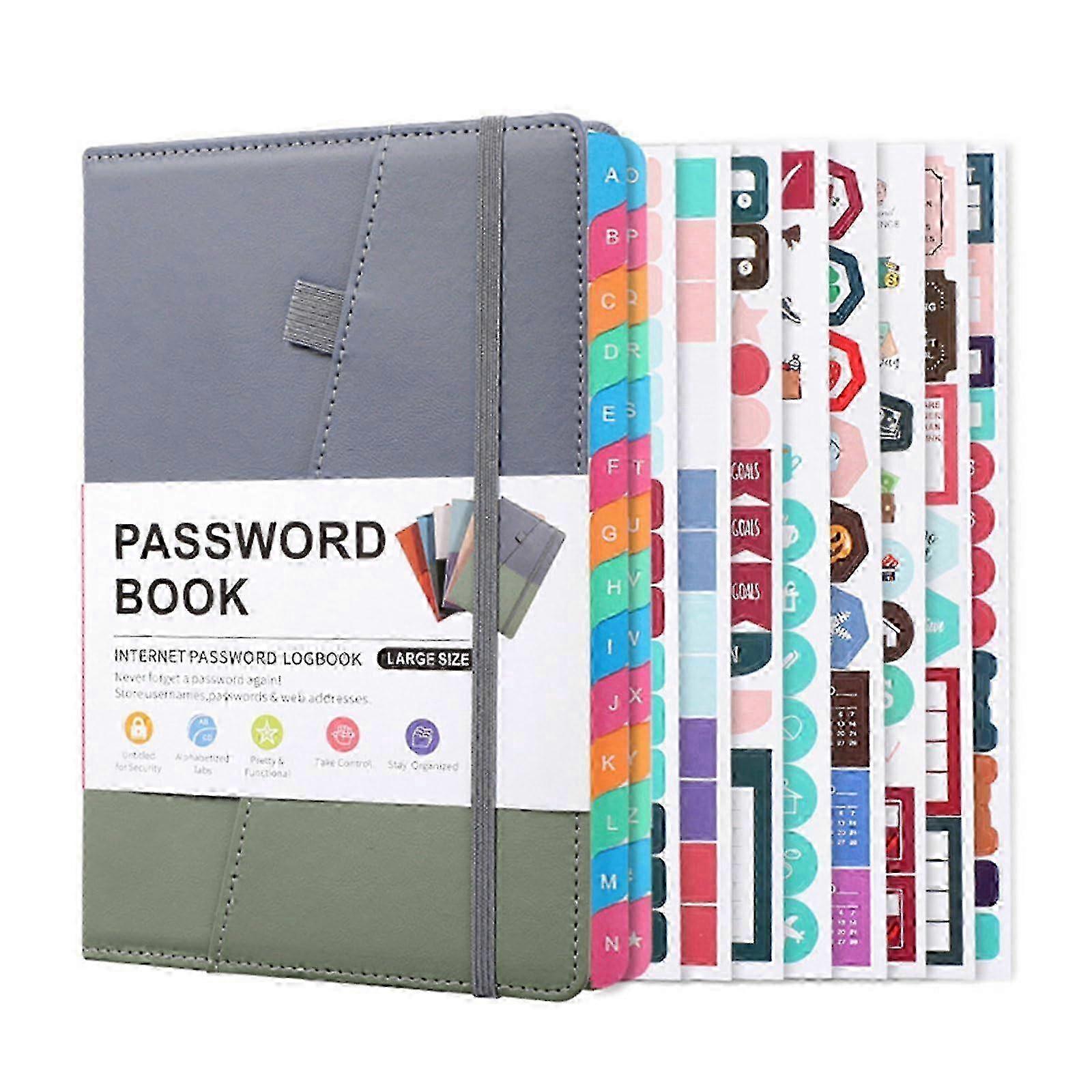 Password Book with Tabs for Internet Addresses and Passwords, Grey Password Keeper with Alphabetical Indexing System