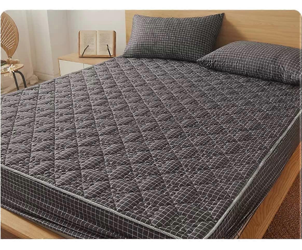 Bed Sheets Black Plaid Pattern Polyester & Cotton Elasticated Deep Pocket King Size Fitted 200cm x 220cm