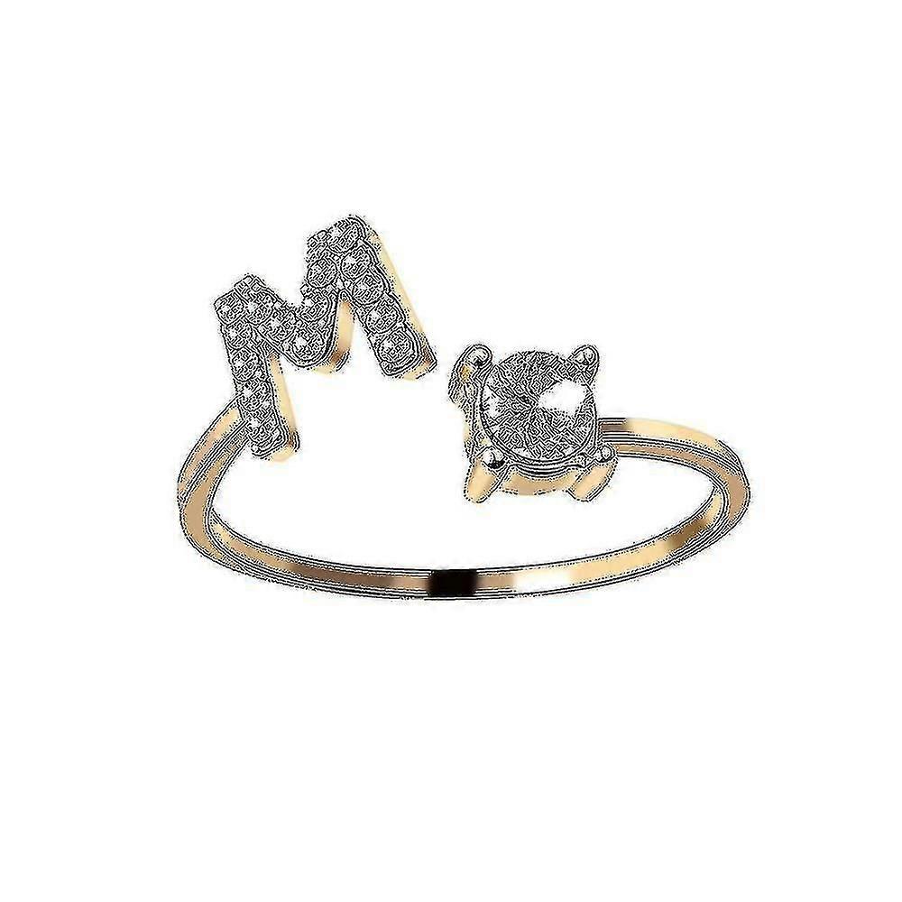 New A-Z Letter Gold Color Metal Adjustable Opening Ring Initials Name Alphabet