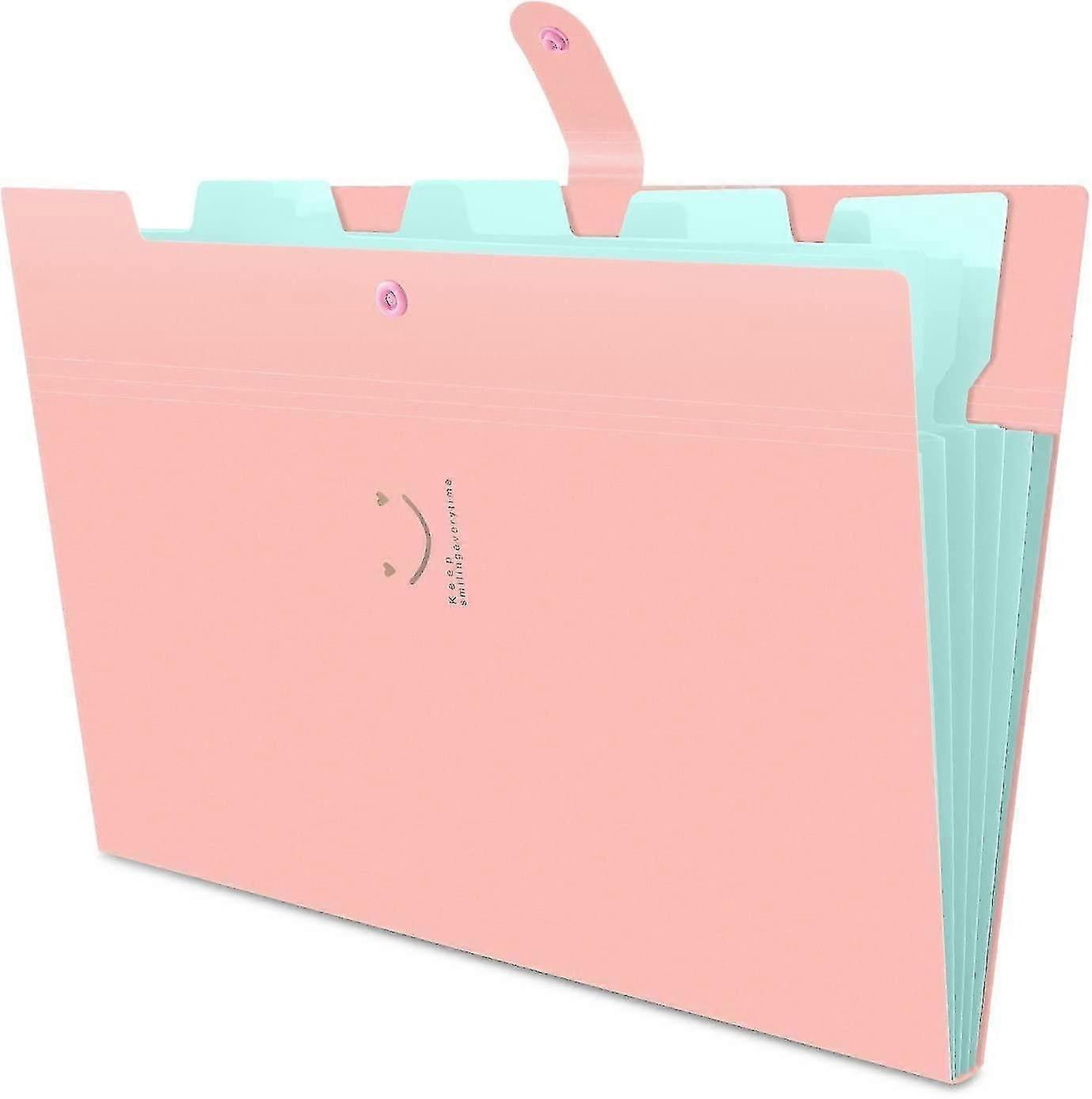 X Expansion Folder A4 Paper Accordion Briefcase Buckle Closure 5 Pockets (pink)