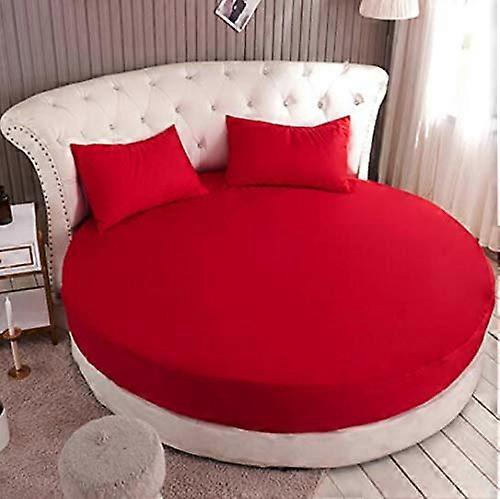 3 Piece Round Cotton Bed Sheet Set Solid Color Red, Diameter 200cm/220cm, 2.0m Bed Linen, Soft and Durable