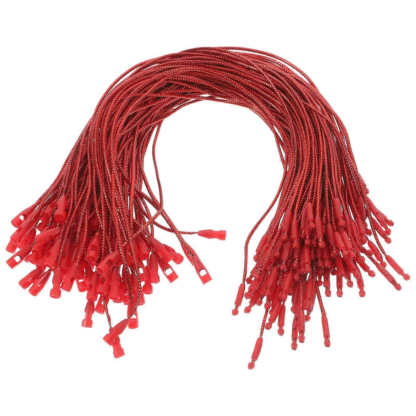 100Pcs Ornaments Hangers Strings With Snap Precut Locking Ropes Christmas Tree Hooks Hang Tag Fasteners For Xmas Halloween Decorations Red