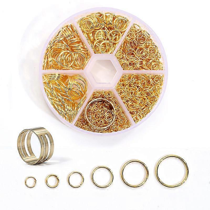 Gold Double Round Jump Rings with Small Storage Box, 4 5 6 8 10 12mm Double Split Rings Set, Open Loop Rings, Double Loop Jump Rings for Jewelry Makin