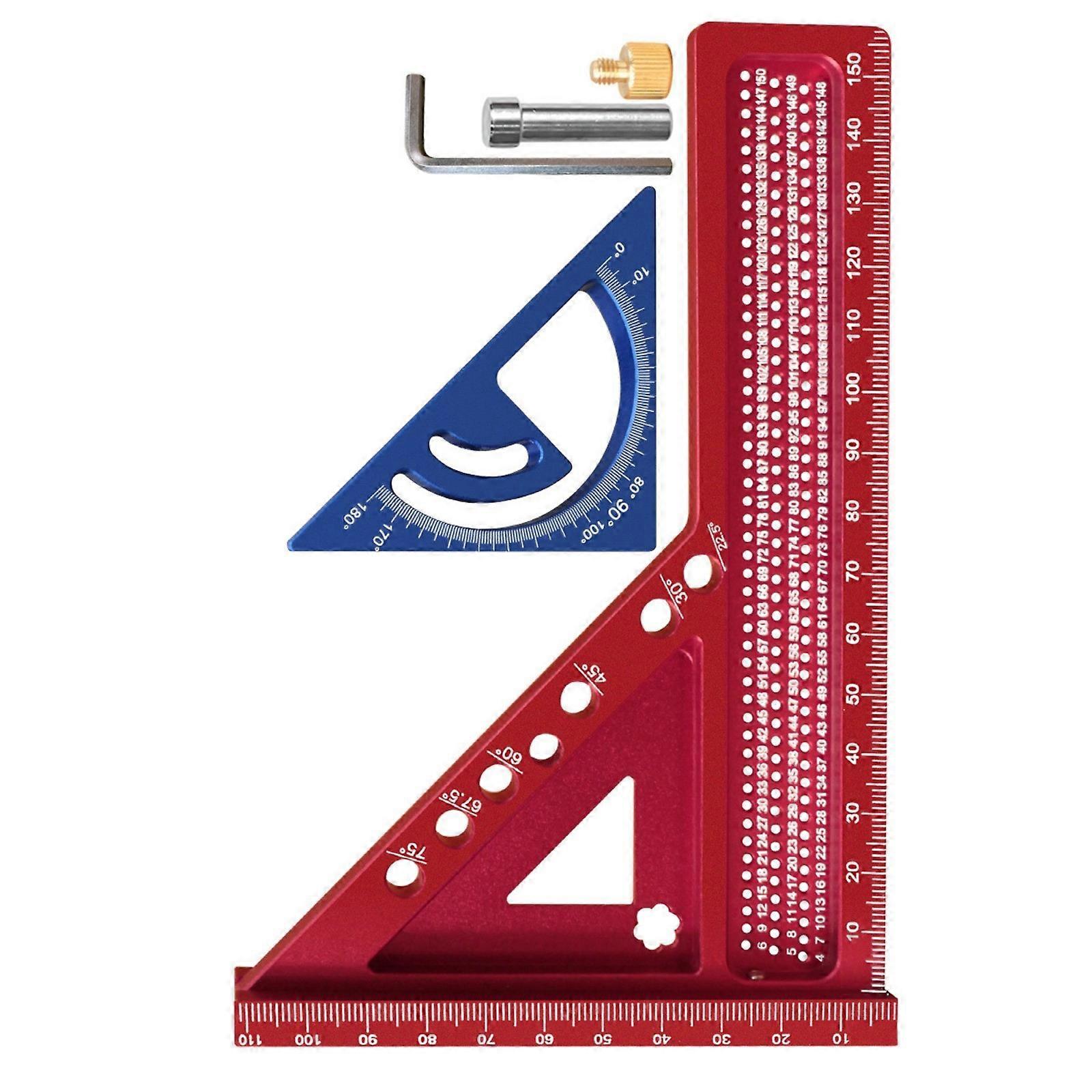 MultiPurpose MultiAngle Measure Ruler Measuring Tool Precise Angle Marking Positioning Hole For Carpentry Engineering  Red and blue