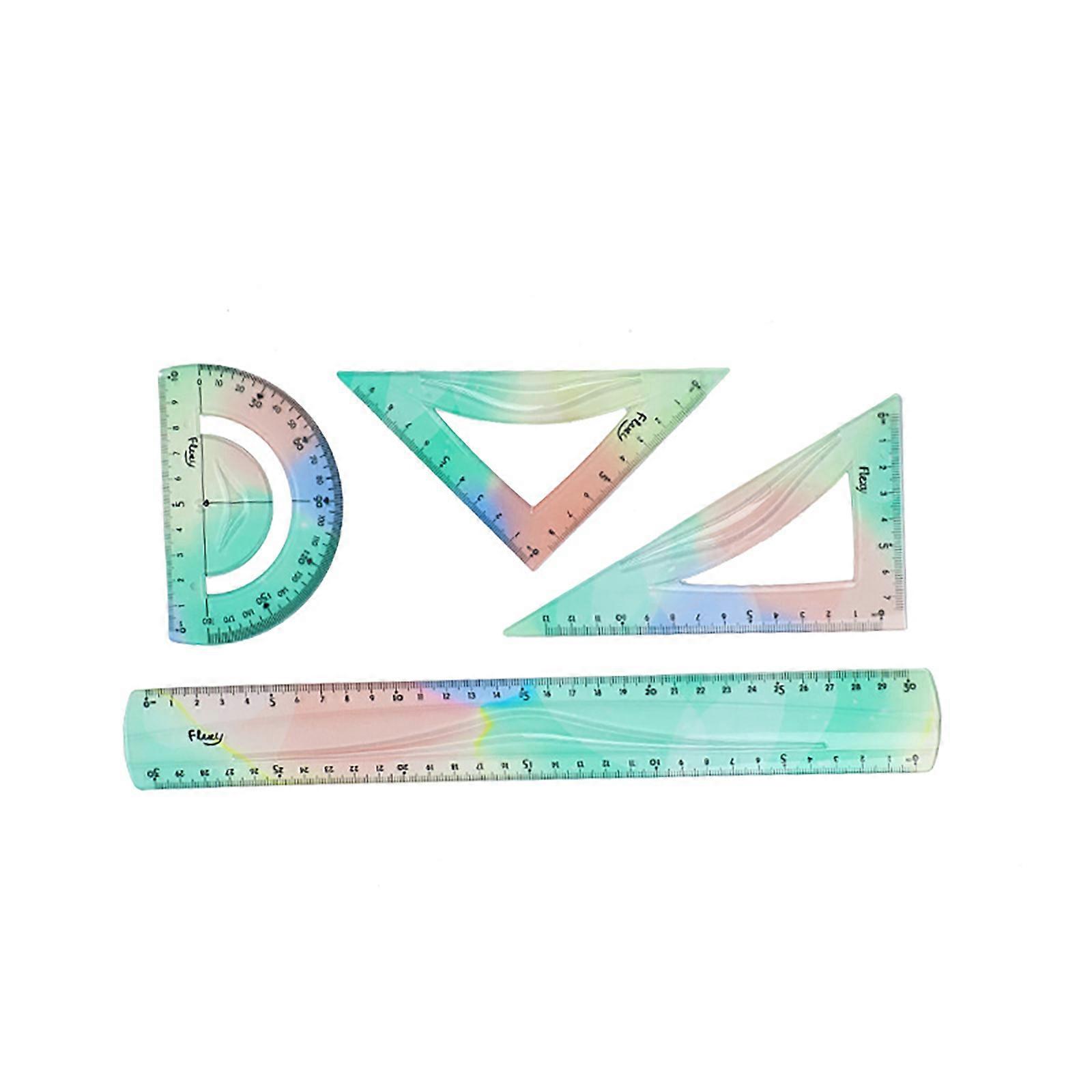 4Pcs Foldable Ruler with Triangles Ruler Protractor Straight Ruler, Plastic Ruler Set Flexible Ruler Soft Bendable Ruler Multicolor