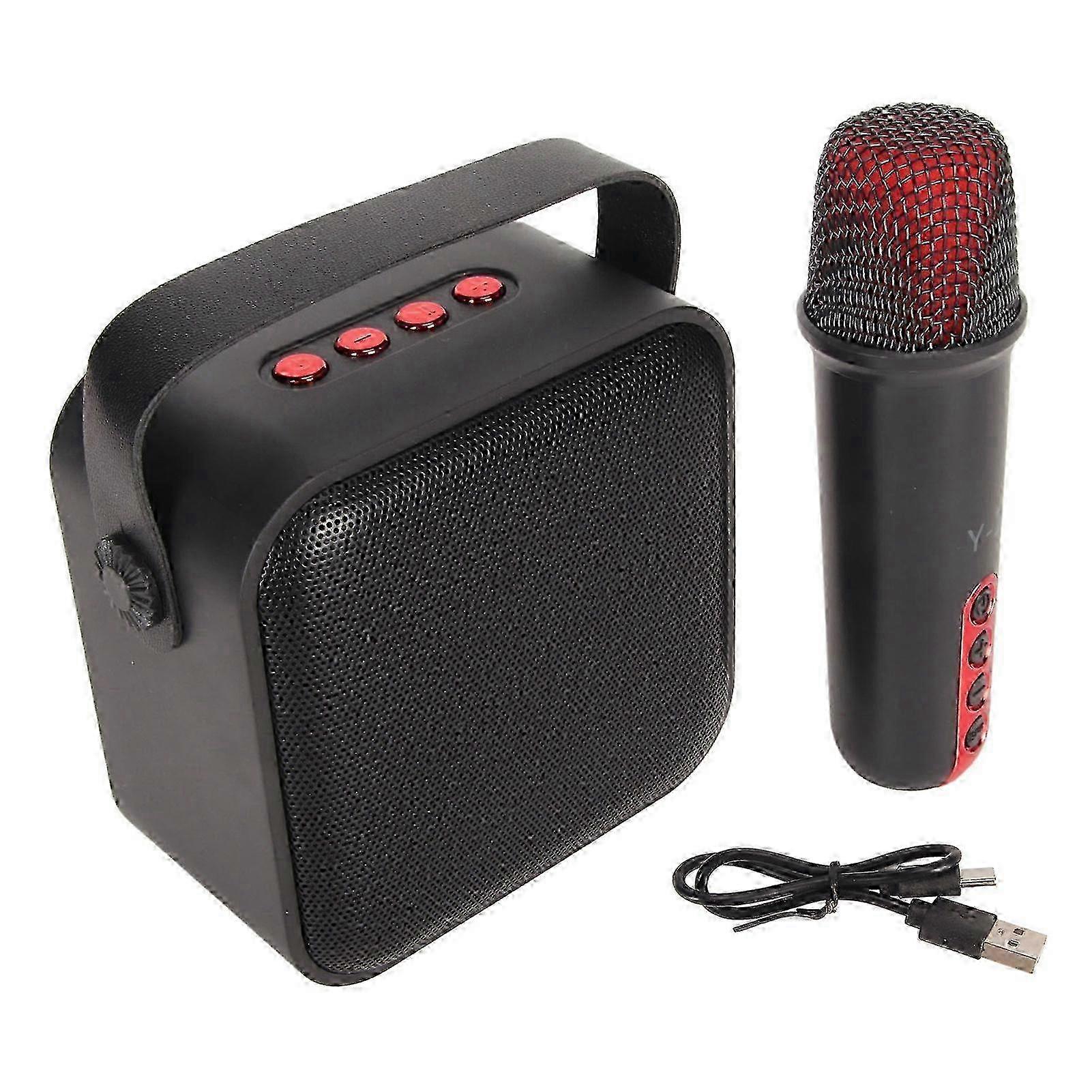 Mini Karaoke Machine Set Portable Bluetooth Speaker with 1 Wireless Microphone for Home Party KTV Black
