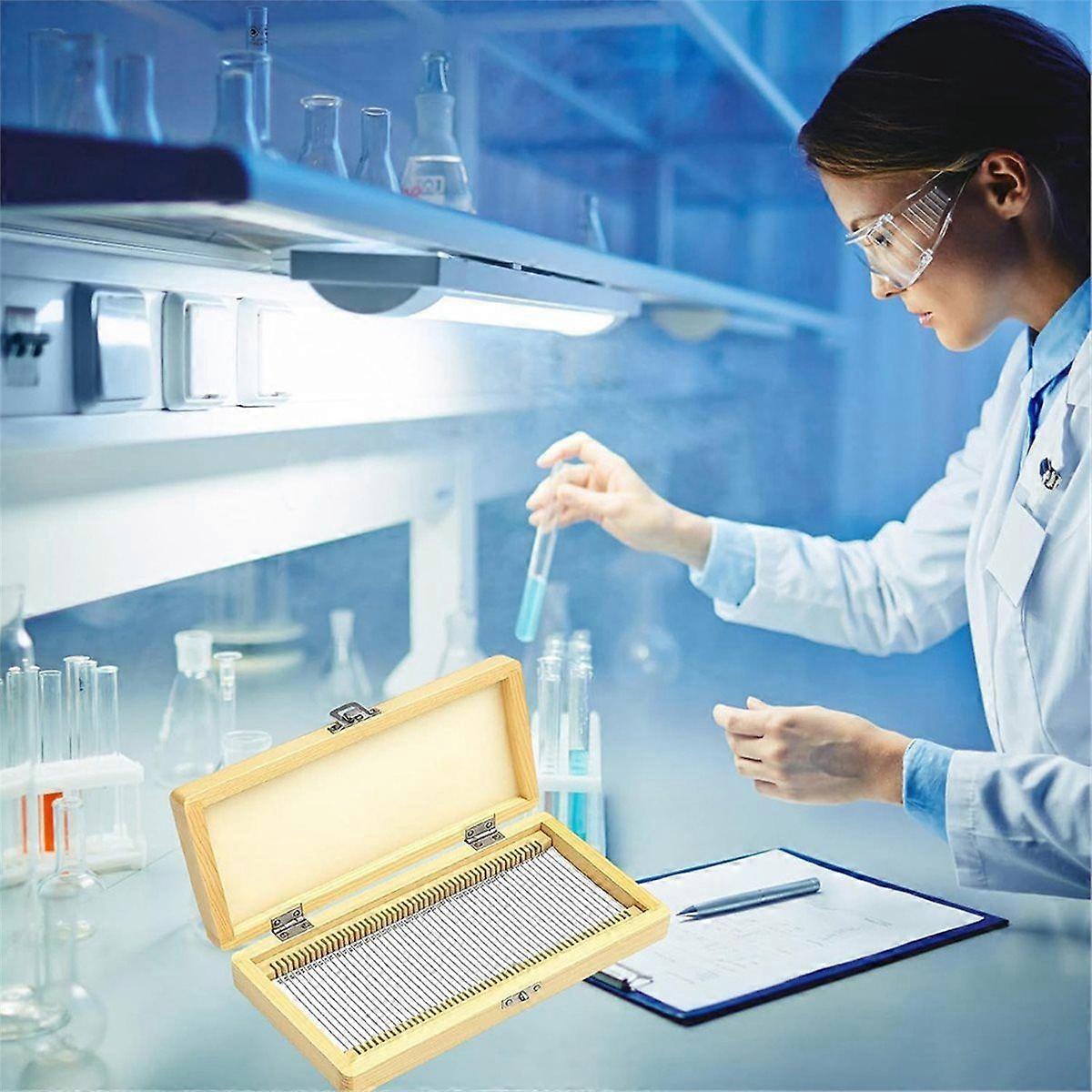 Wooden Microscope Slide Storage Box, Holds 50 Slides for Biology Education and Laboratory Use