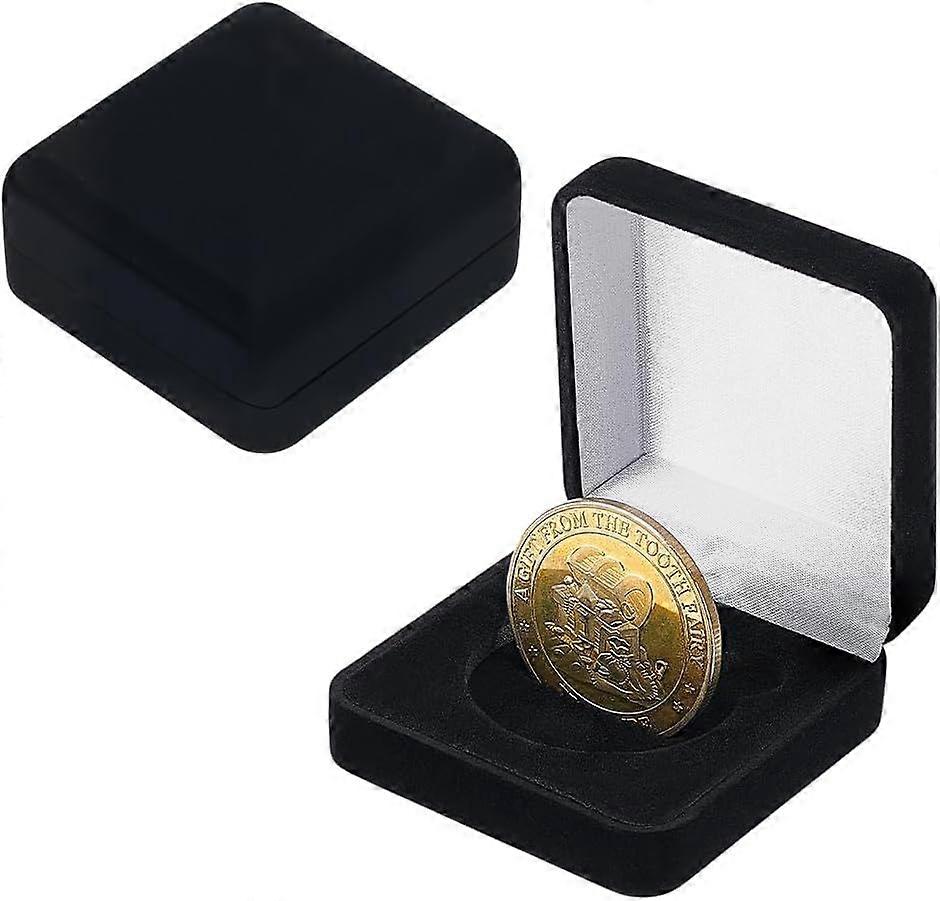 2PCS Square Coin Display Case Black Velvet Challenge Coin Presentation Display Box Coin Display Box for Commemorative Coins Medals 2.7x2.58x1.12inch