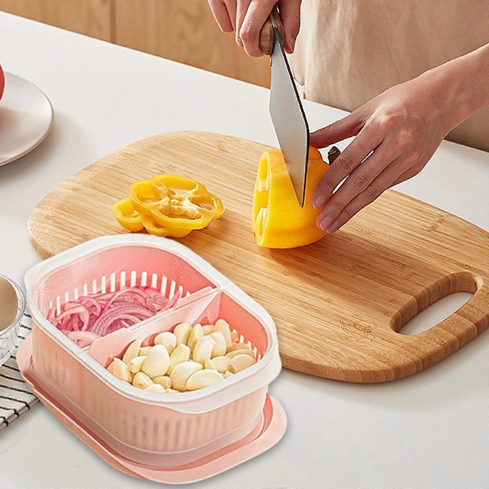 Onion Storage Container with Seal Lid & Strainer, Tomato Saver, Odor-Free Preservation Box, Double Layer Bowl for Fridge Organizer, Compatible with