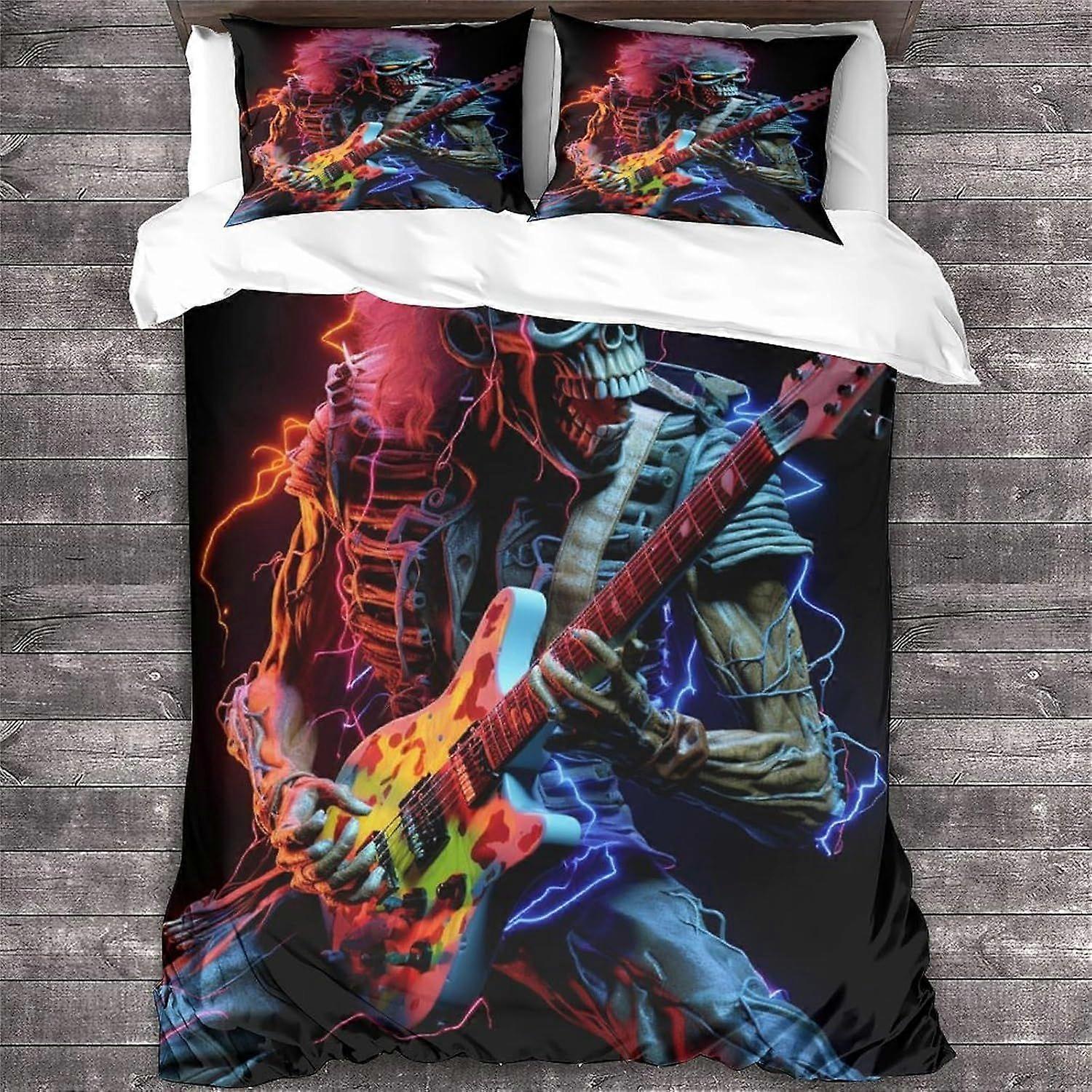 روك أند رول غطاء لحاف 3D الجمجمة المطبوعة الفراش لحاف غطاء لحاف الغيتار المعدني الثقيل مع إغلاق سحاب لينة ستوكات الملك