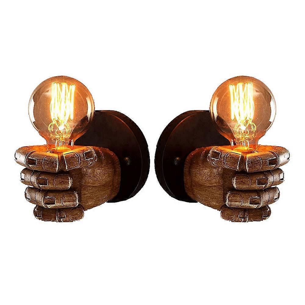 Vintage Industrial Wall Light with E27 Socket Rustic Resin Fist Design Sconce Right and Left