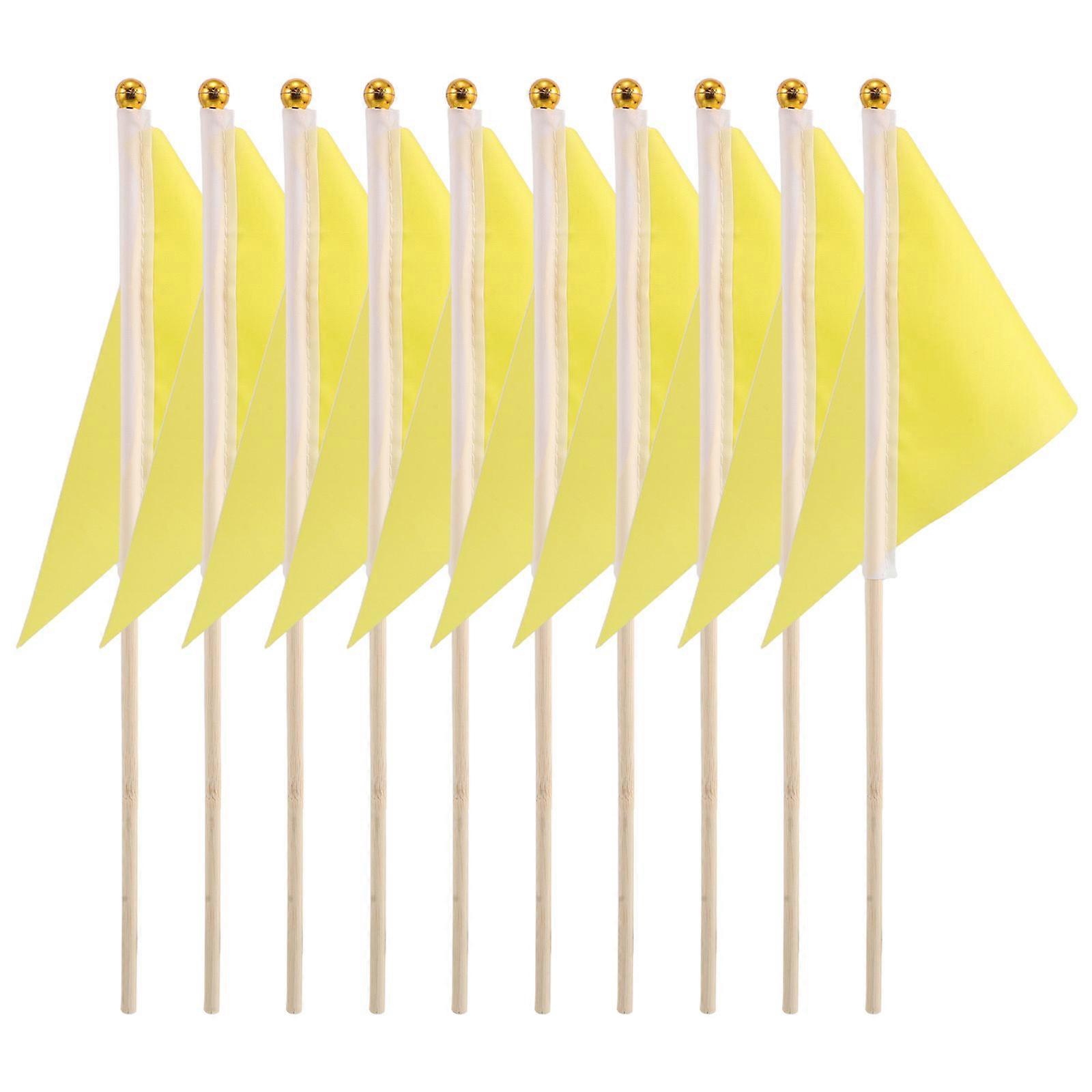Bright Yellow Triangle Flags with Bamboo Pole for Lawn Marking 10Pcs