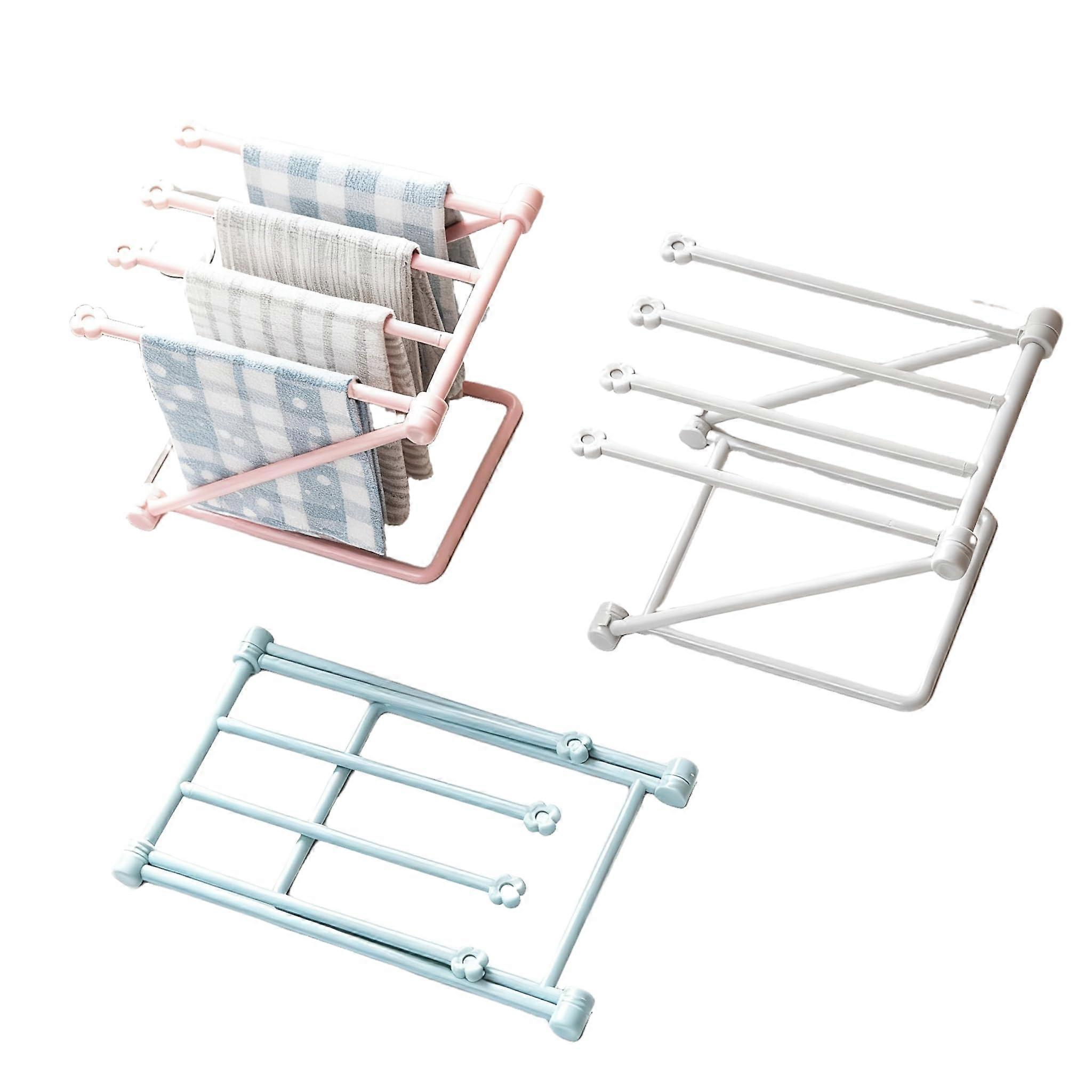 Foldable Towel Rack and Compact Dish Drying Rack, SpaceSaving Dual Use, Pack of 3 Pink Blue Grey