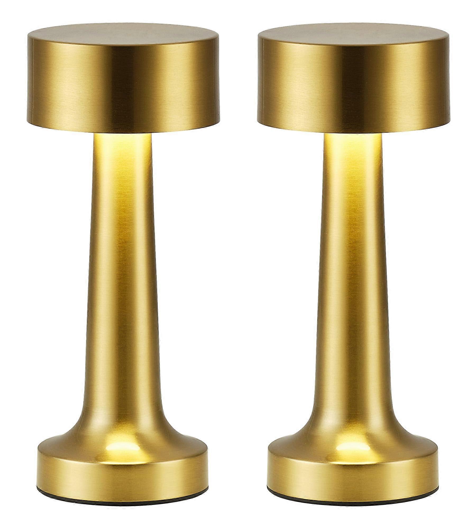 Cordless Table Lamp Set of 2 Rechargeable LED Gold Desk Light with Touch Dimming 3 Color Modes