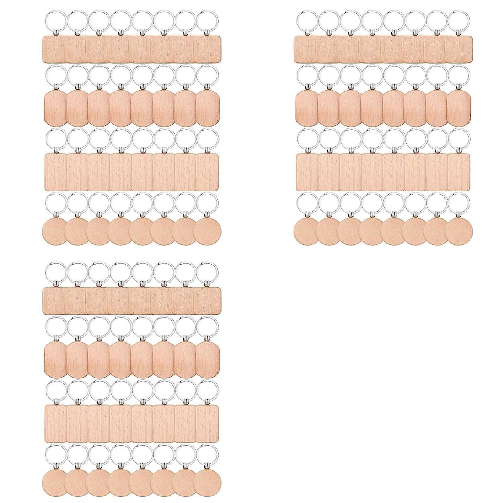 Wooden Keychain Blanks, 96Pcs Wood Engraving Blanks Key Chain Bulk Unfinished Wooden Keychain Key Ring Key Tag DIY Craft