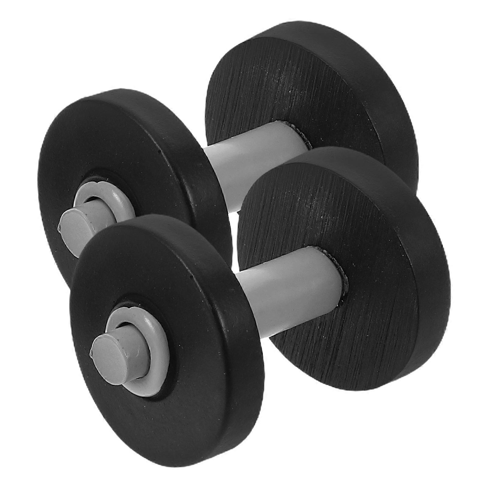 Miniature Dumbbell for Decor 2Pcs Detailed Black Plastic