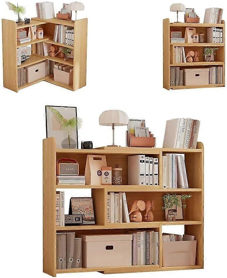 Wooden Ladder Bookshelf 3 Tier Oak with Adjustable SpaceSaving Design and Six Storage Compartments