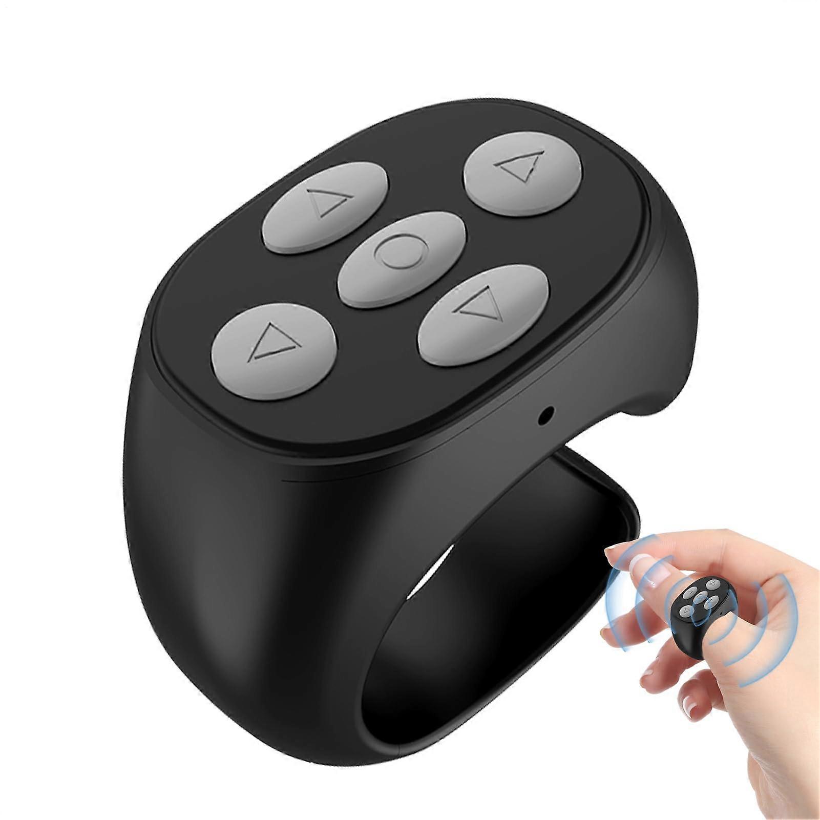 Bluetooth Remote Control Ring with Wireless Scrolling, Camera Shutter, Page Turner, Black