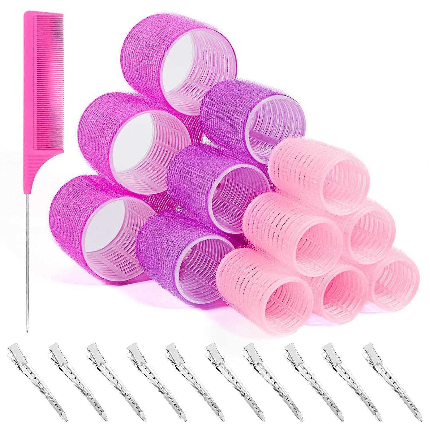 Hair Rollers Set with Jumbo Medium Small Curlers, Heatless Styling and Volume Clips