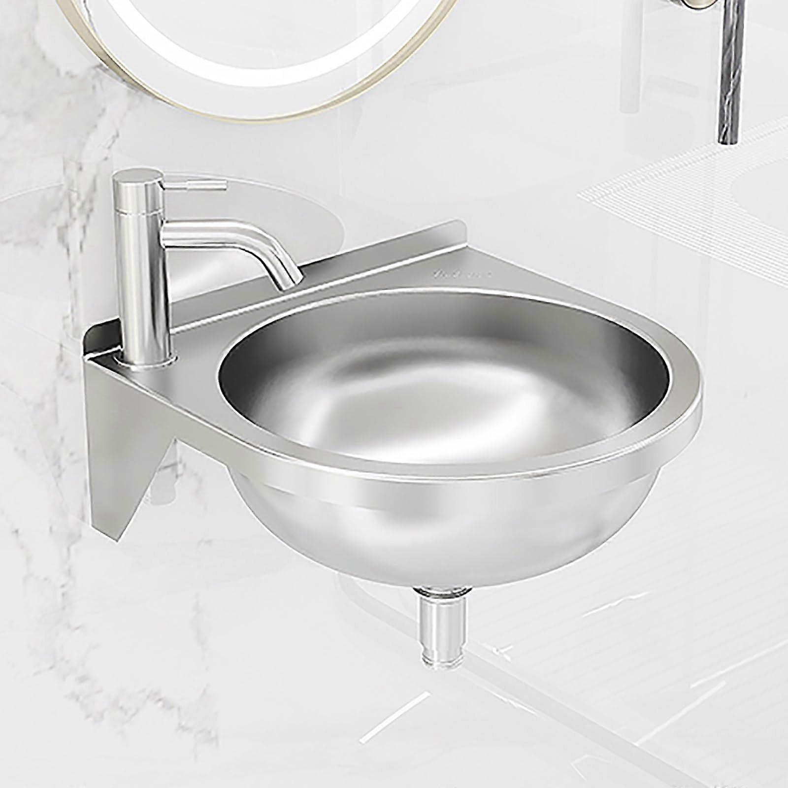 Stainless Steel Wall Mounted Sink with Drainer, Space Saving Corner Design for Bathroom RV Laundry