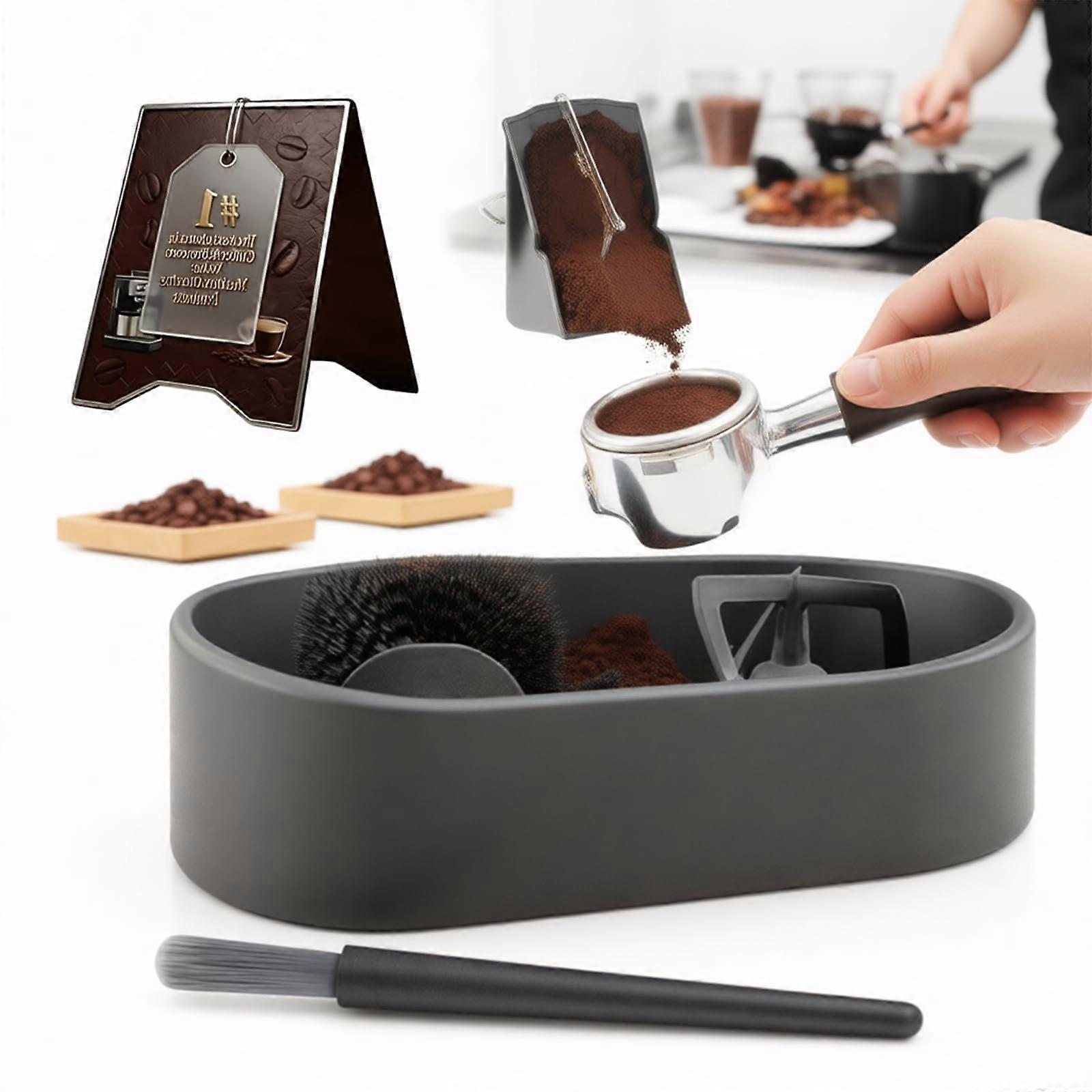 Espresso Portafilter Cleaning Kit with HeavyDuty Brush and NoSpill Tray Fits 51 53 58mm