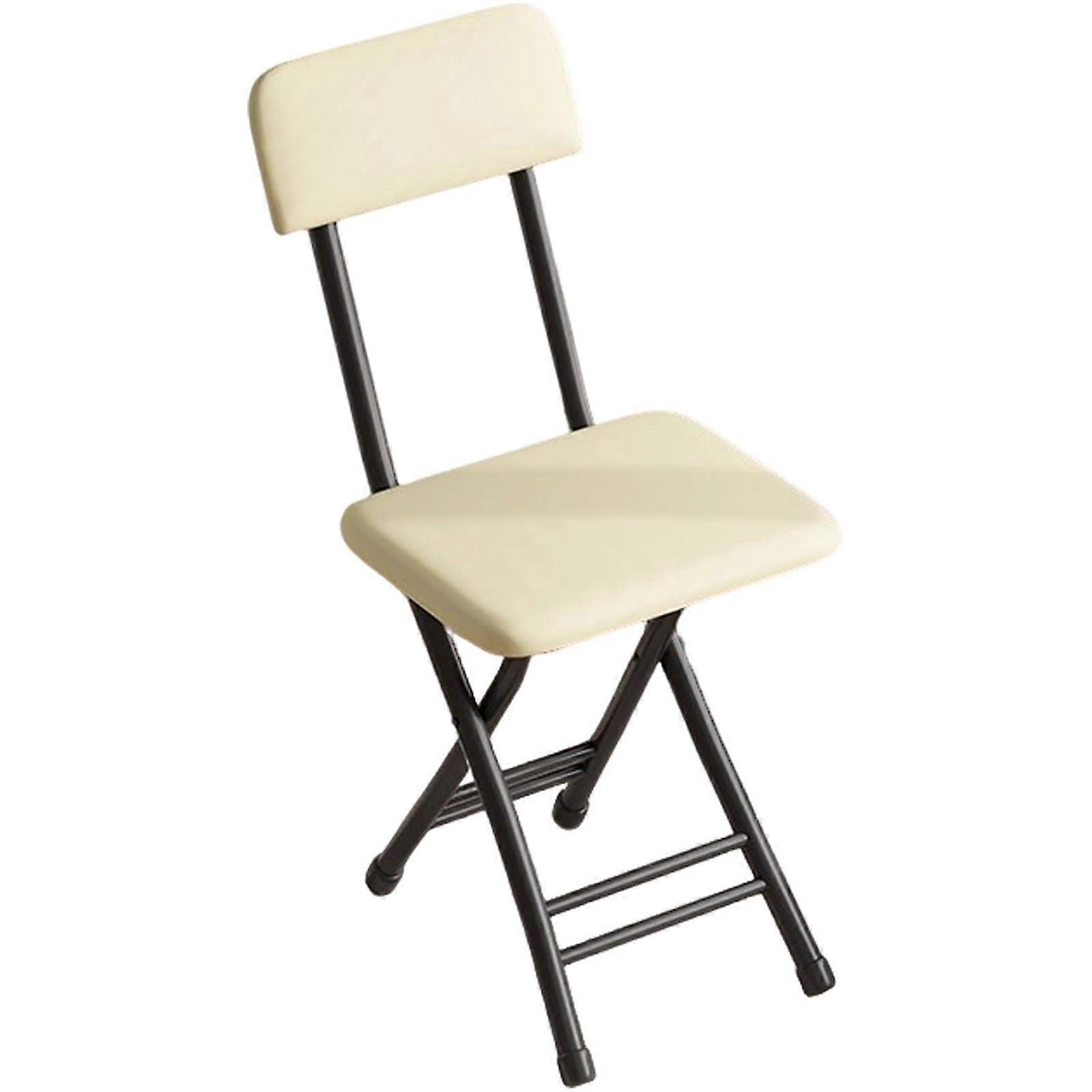 Folding Chair with Carbon Steel Frame, SpaceSaving Design for Dormitory Balcony, Beige White