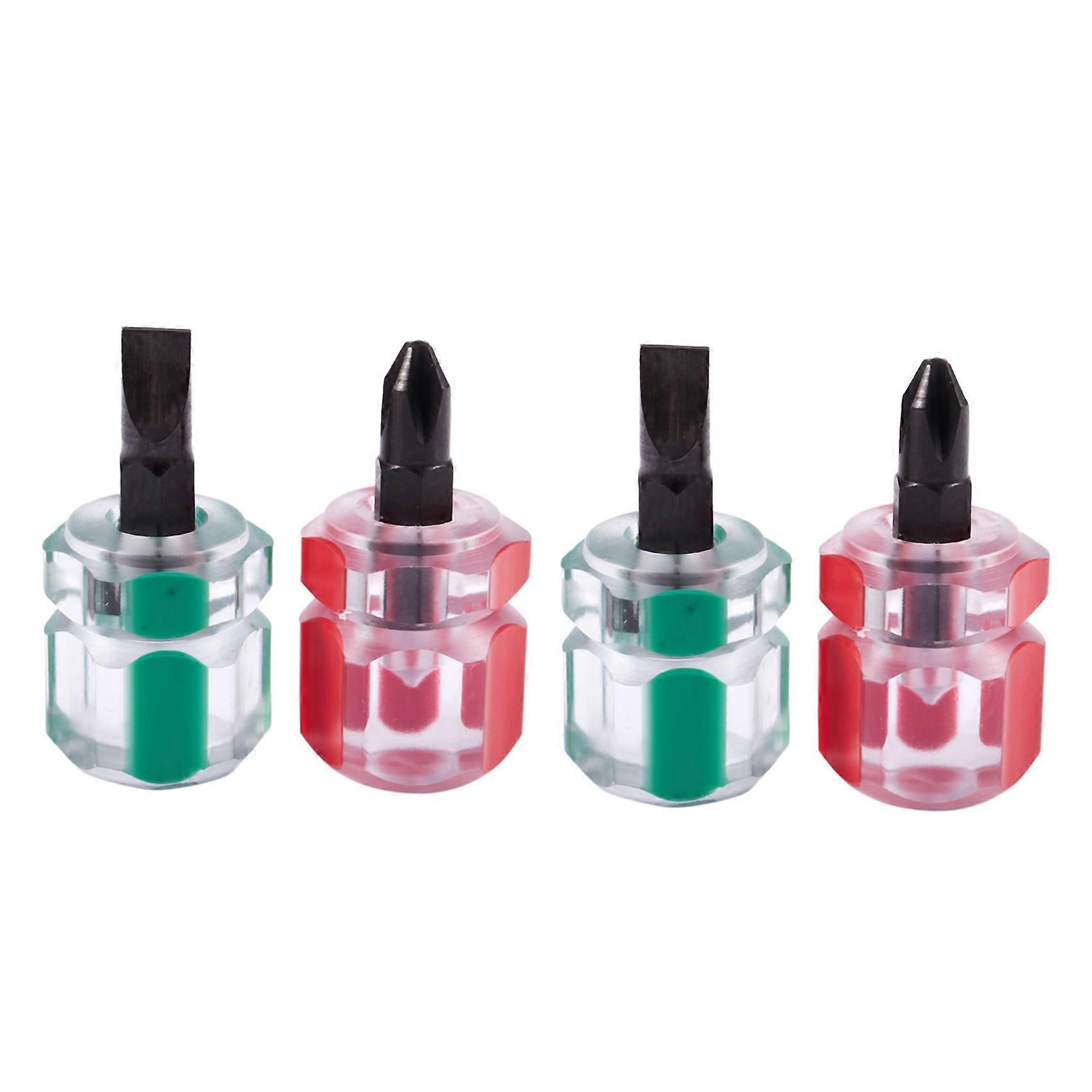4 Pcs Flat Screwdriver Mini Screw Driver Short Small Split Repair Tools Kit Set Green+Red