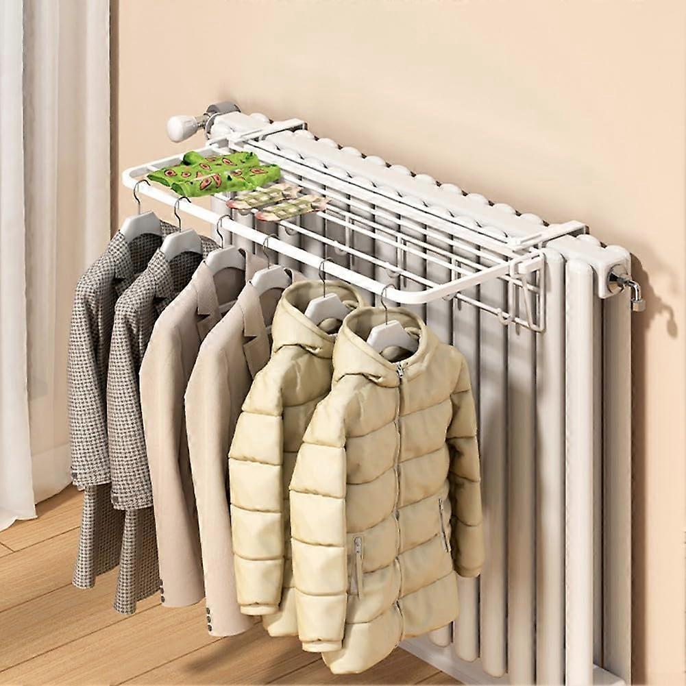 Towel Radiator Rack with RustResistant Iron Frame, NoDrill Installation, Compact White Design