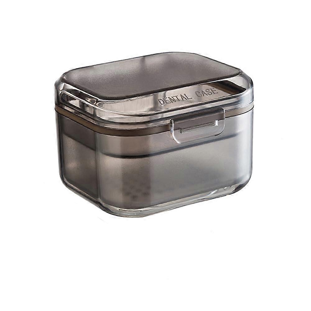 Retainer Cleaning Case with Strainer, LeakProof Dentures Storage Box for Invisalign, 3Piece Black