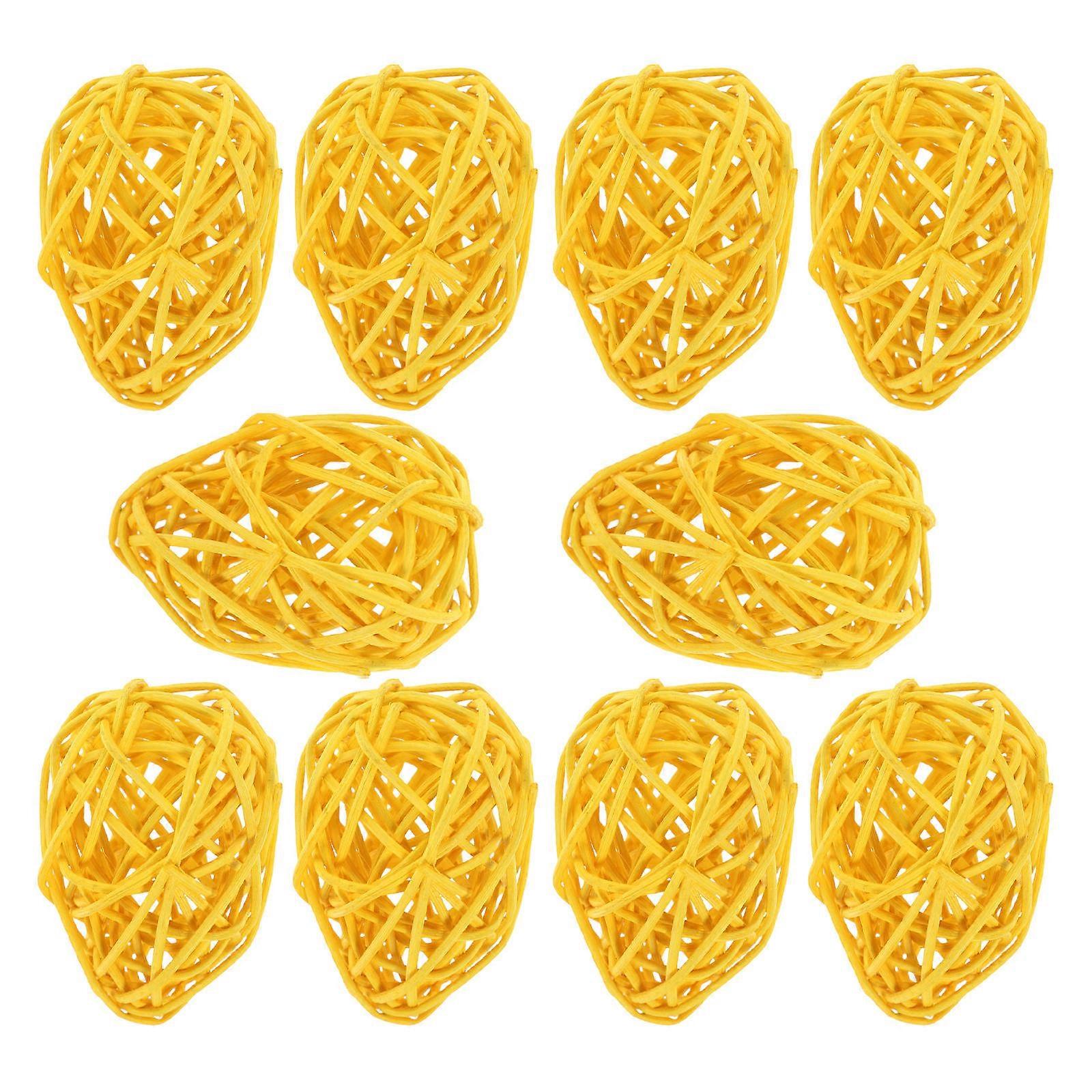 Yellow Rattan Easter Eggs for Decor with 10Pcs Party Egg Decorations