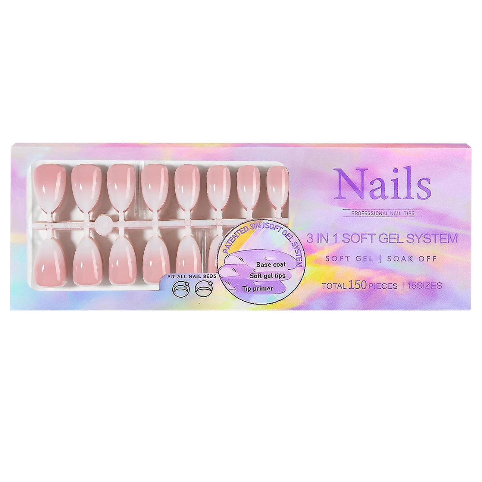 Gradient Press On Nails 15 Sizes Soft Flexible Tips with Pre Coated Base for Salon and DIY
