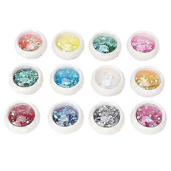 12 Colors Mixed Round Glitter Powder, Holographic Nail Art Sequins for Manicure Decoration, 12 Boxes