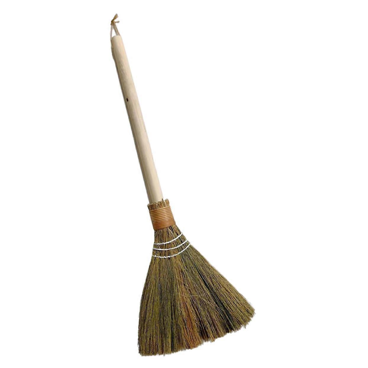 Broom with Removable Handle for Indoor Outdoor Sweeping, Compact Handheld Dust Sweeper Natural Material