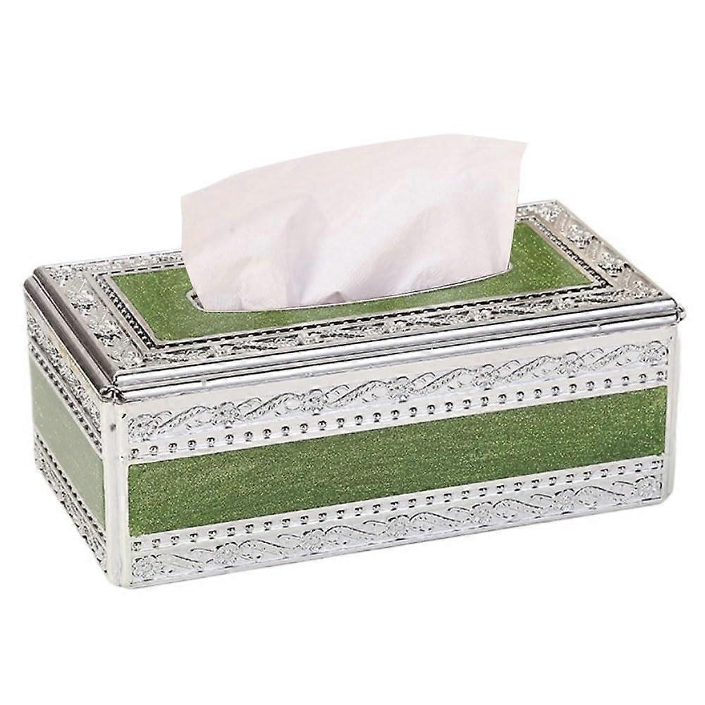 Tissue Box Cover with Electroplated Carved Design, Durable Acrylic Rectangular Holder Silver Green