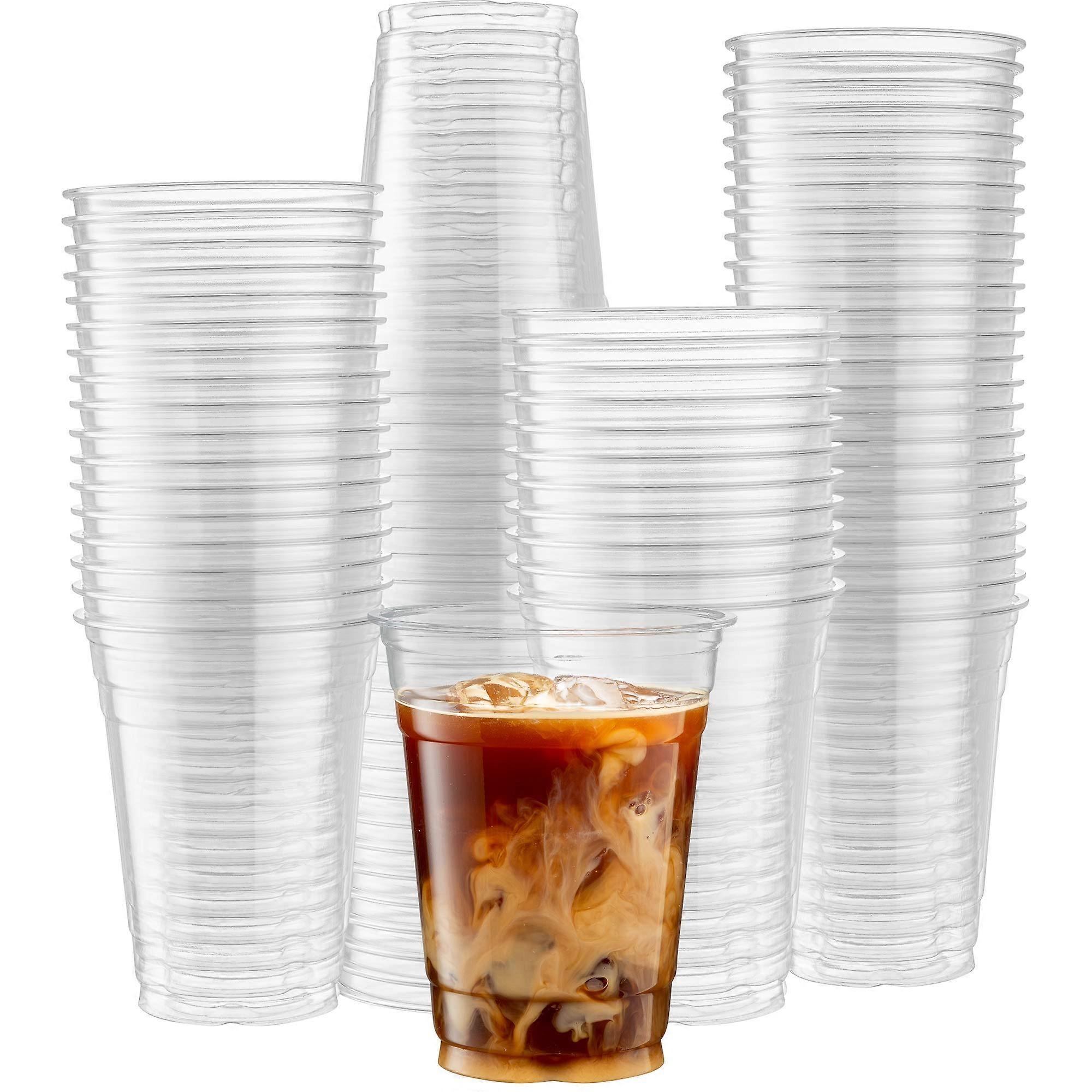 100 Count 16 oz Crystal Clear PET Plastic Cups for Iced Coffee Cold Drinks BPA  Reusable