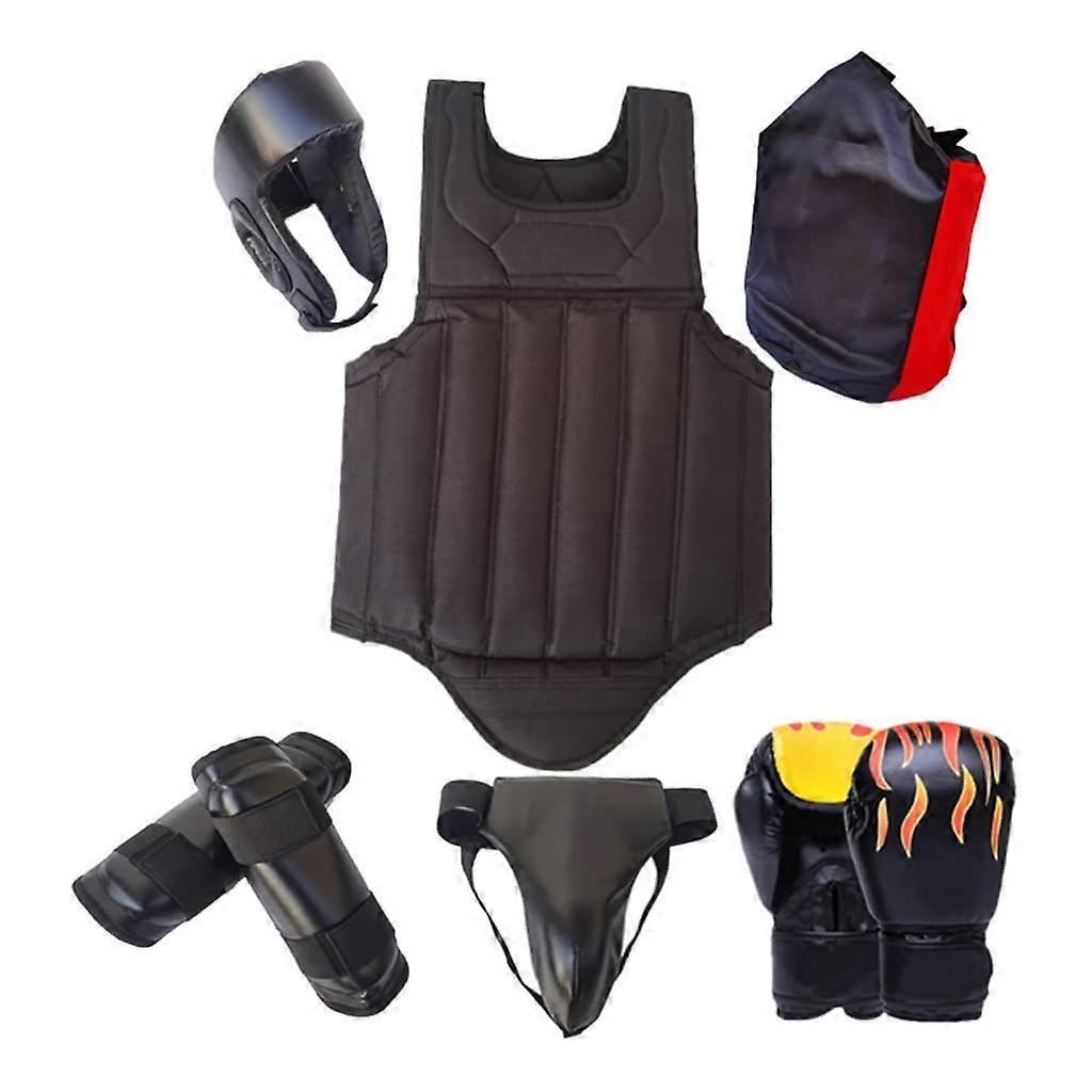 Martial Arts Protective Gear Set with Full Body Protection, Double Layer Padding, 6pcs Black Large