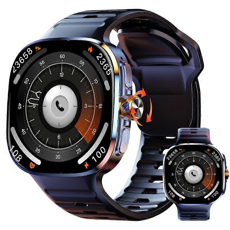 Smartwatch with Camera 2.4 Inch Bezelless AMOLED Display Android GPS Waterproof Bluetooth Calling Black