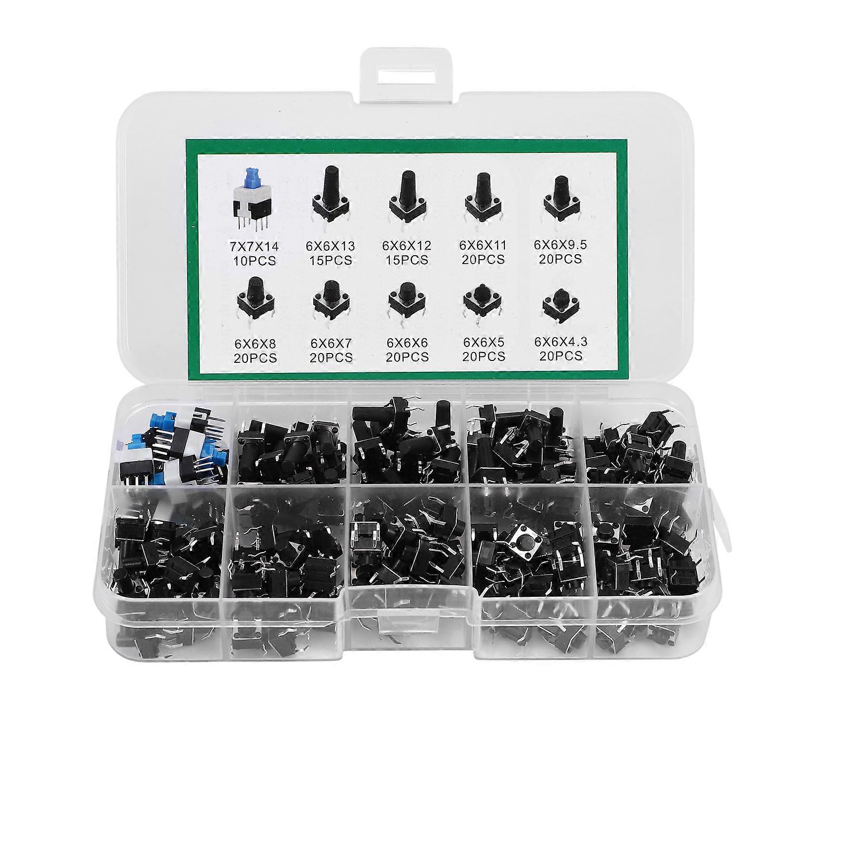 180 Pcs 10 Values Tactile Push Button Switch Mini Momentary Tact Assorted Kits