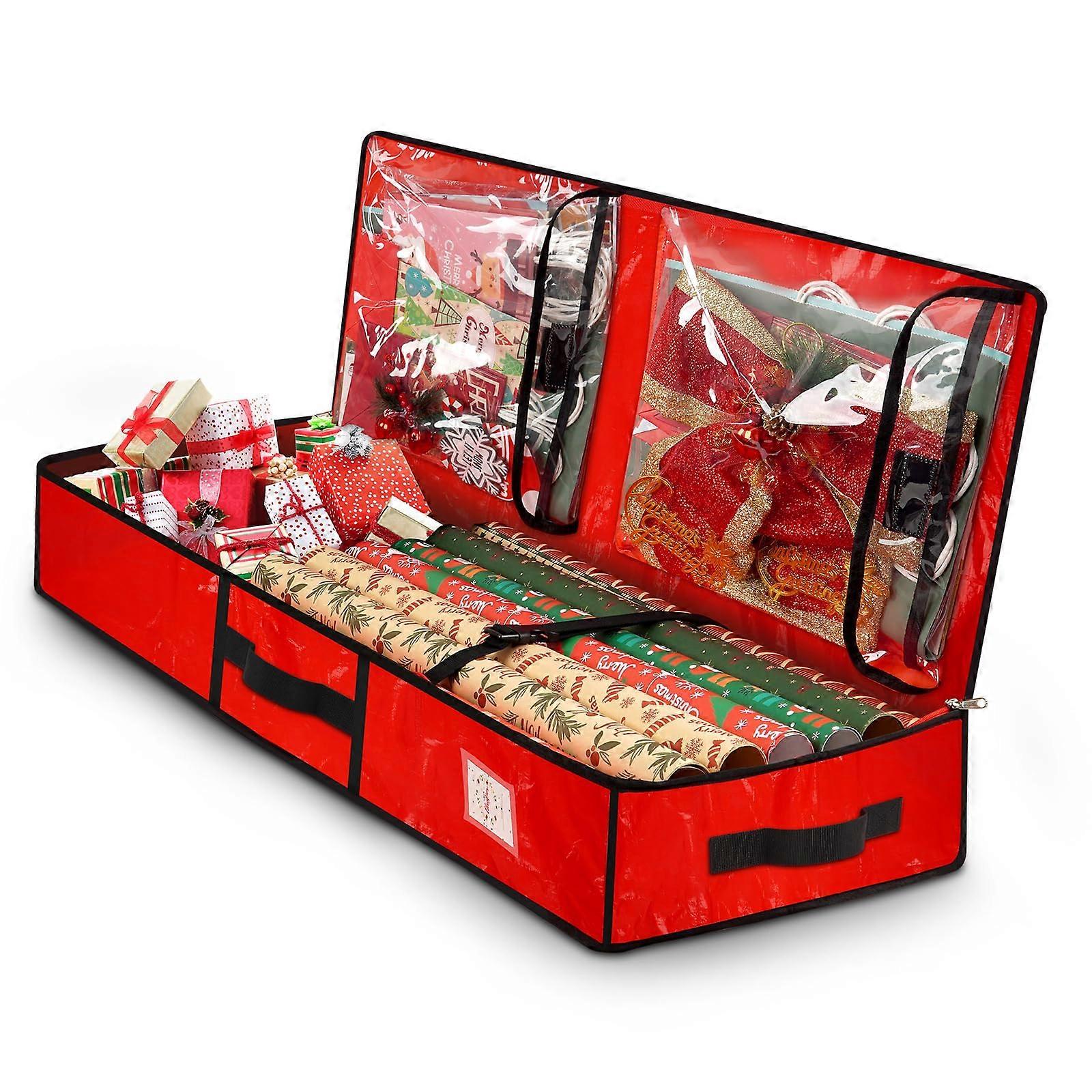 Extra Large Gift Wrap Organizer Under Bed Storage Box with Pockets Holds 24 Rolls Red 43.2'