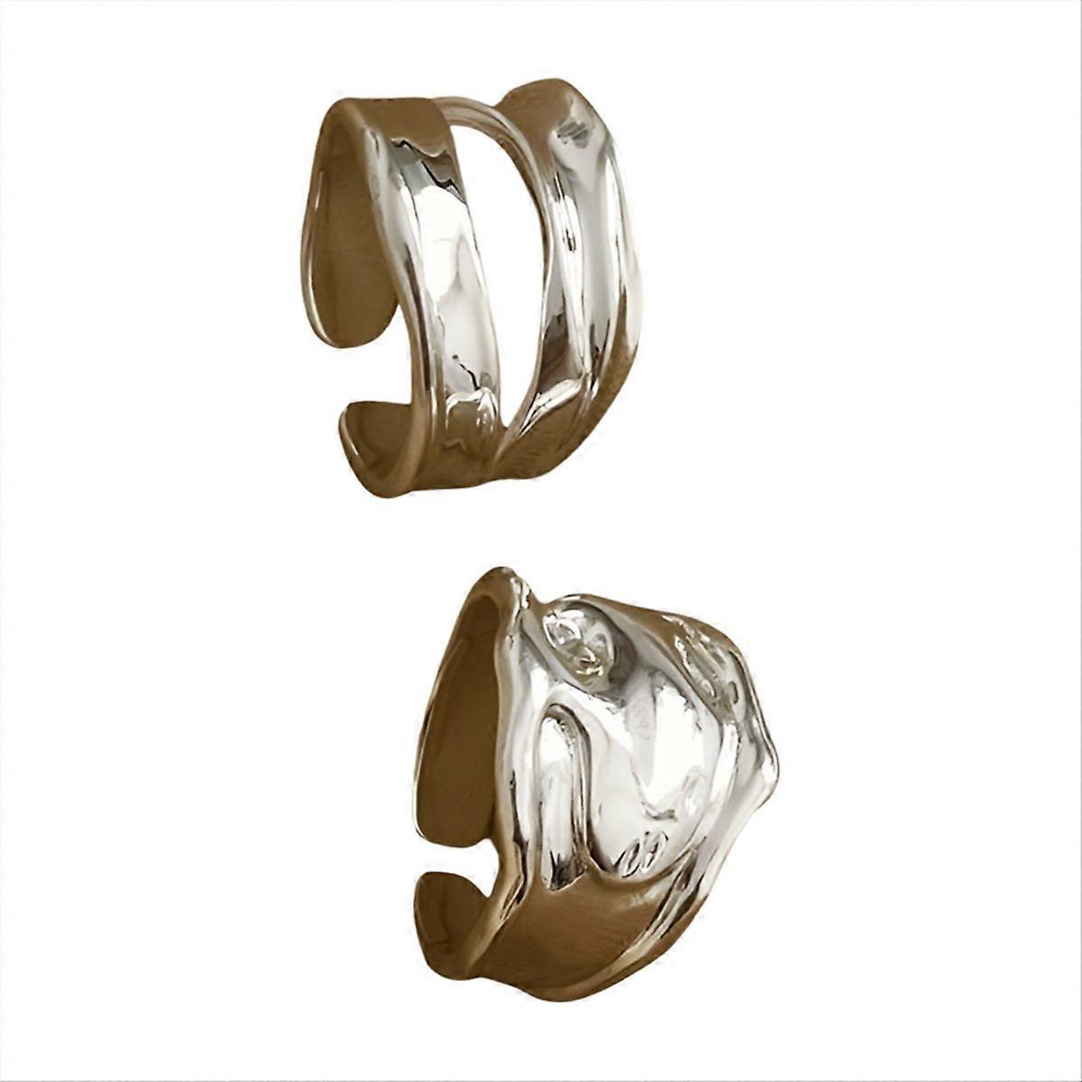 Open Finger Ring Width Irregular Geometric Ring Silver Plated
