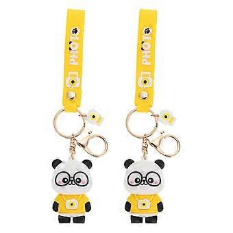 Panda Modeling Keychain Pendant Bag Decor Daily Use Yellow Pvc 2Pcs