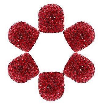 Stofwerende ventieldopjes met strasssteentjes, rood, 6 stuks, voor auto's.