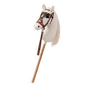 Role Play Horse Stick Prop Plush Hobby Horse With Wooden Stick, White Plush Head, Bridle Strap for Costume Play Use Multicolor