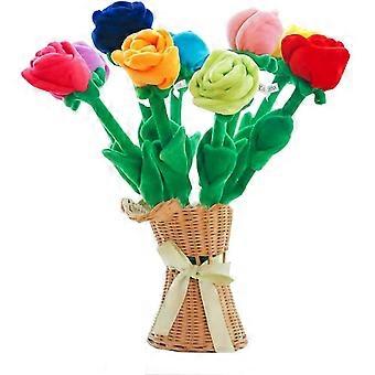 7PCS Plush Rose Flower12.5inch Bendable Stems Plush Bouquet Toy Soft Rose FlowerGraduation Mother's Day Girlfriend Wife GiftMulticolor