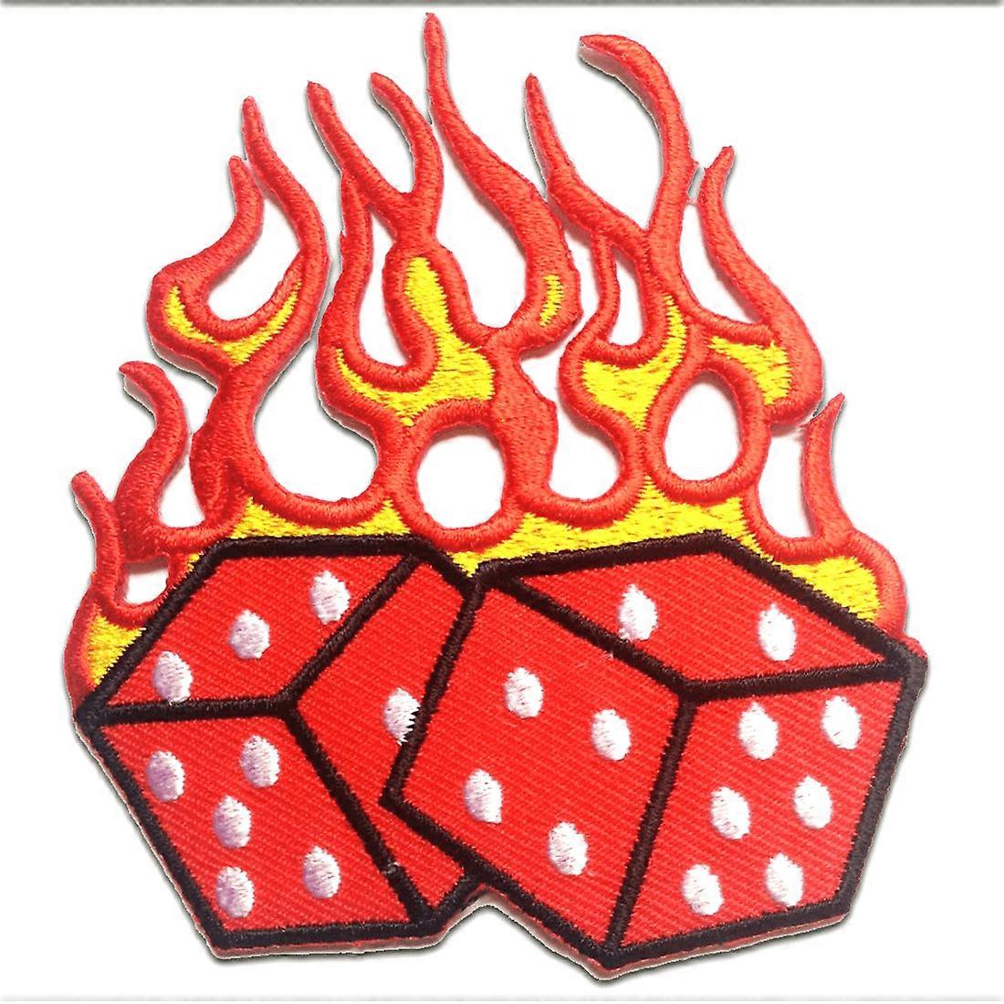 Patch - Cube with flames - red - 7.5 x 8.7 cm - Iron-on patch