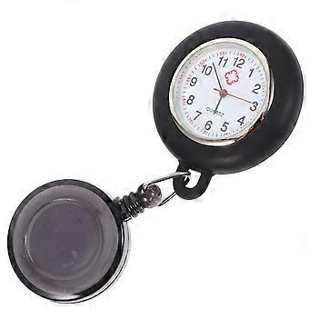 Reloj de bolsillo con carrete de insignia Reloj de bolsillo de moda Reloj colgante de bolsillo con clip Reloj colgante de bolsillo creativo para estudiantes (negro)