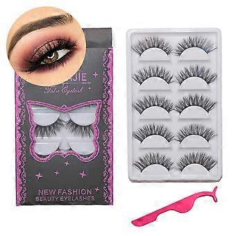 5 Pairs Lashes False Eyelashes Thick Natural Lashes Band Tweezers